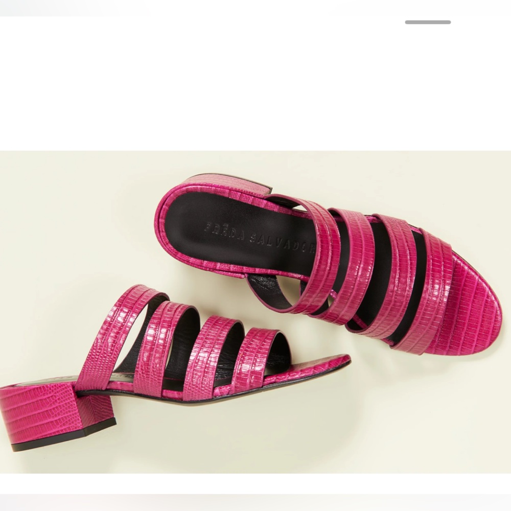 Freda Salvador Pink embossed leather faux croc slides